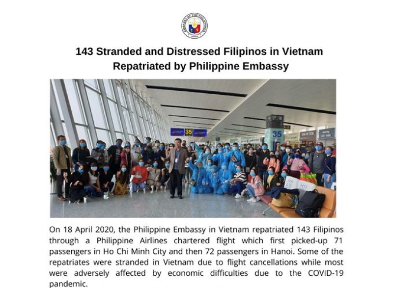 Đại sứ quán Philippines tại Việt Nam giúp 143 người Philippines hồi hương