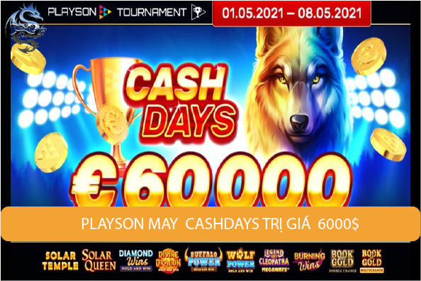 Playson May CashDays trị giá 60.000 € trong nhóm giải thưởng chung