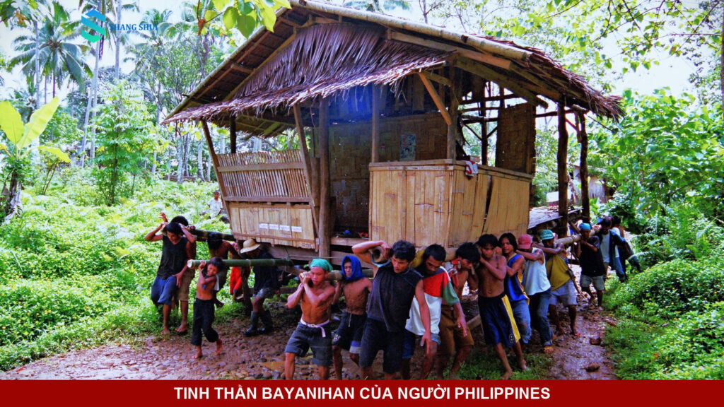 Bức tranh tái hiện truyền thống Bayanihan người dân cùng chung sức giúp đỡ nhau.